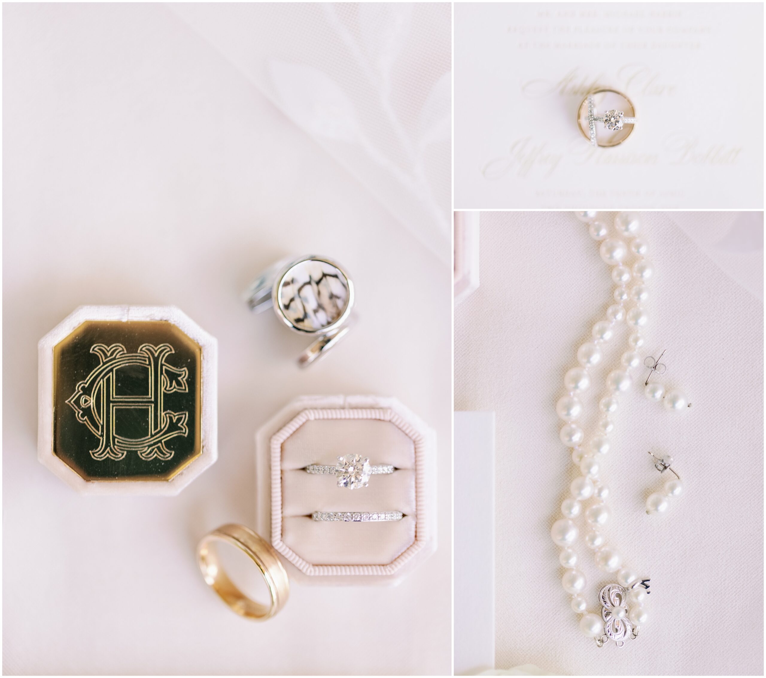 white and pastel wedding details
